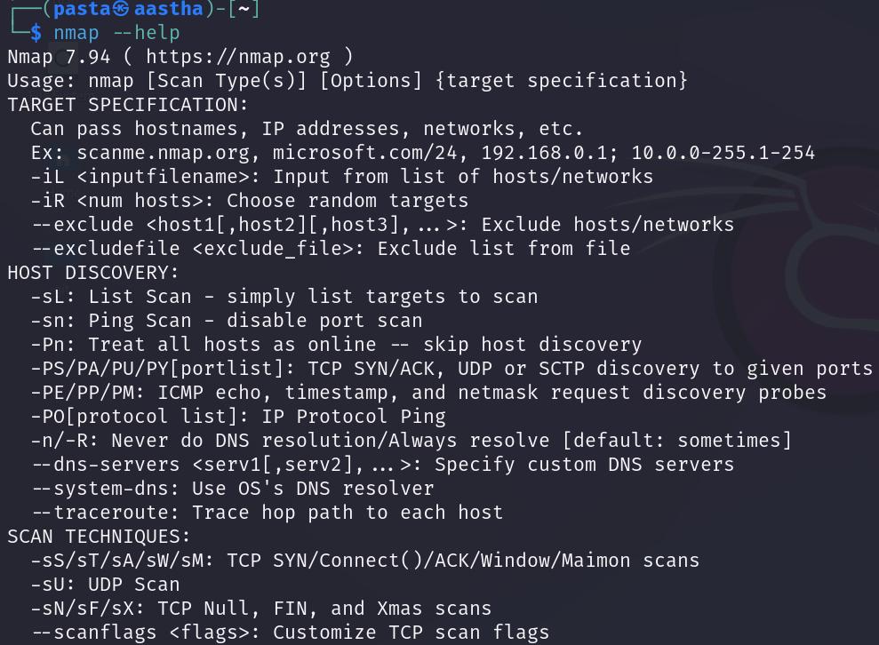 Nmap Enumeration Command Reference showing terminal options for host discovery, port scanning, service detection, and NSE scripts.