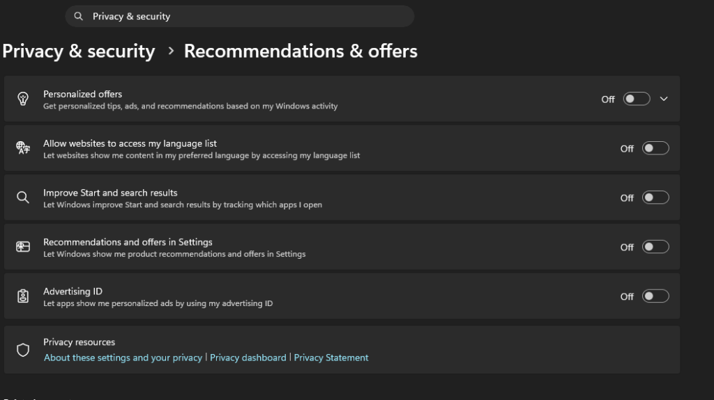 Windows 11 privacy settings and cleanup