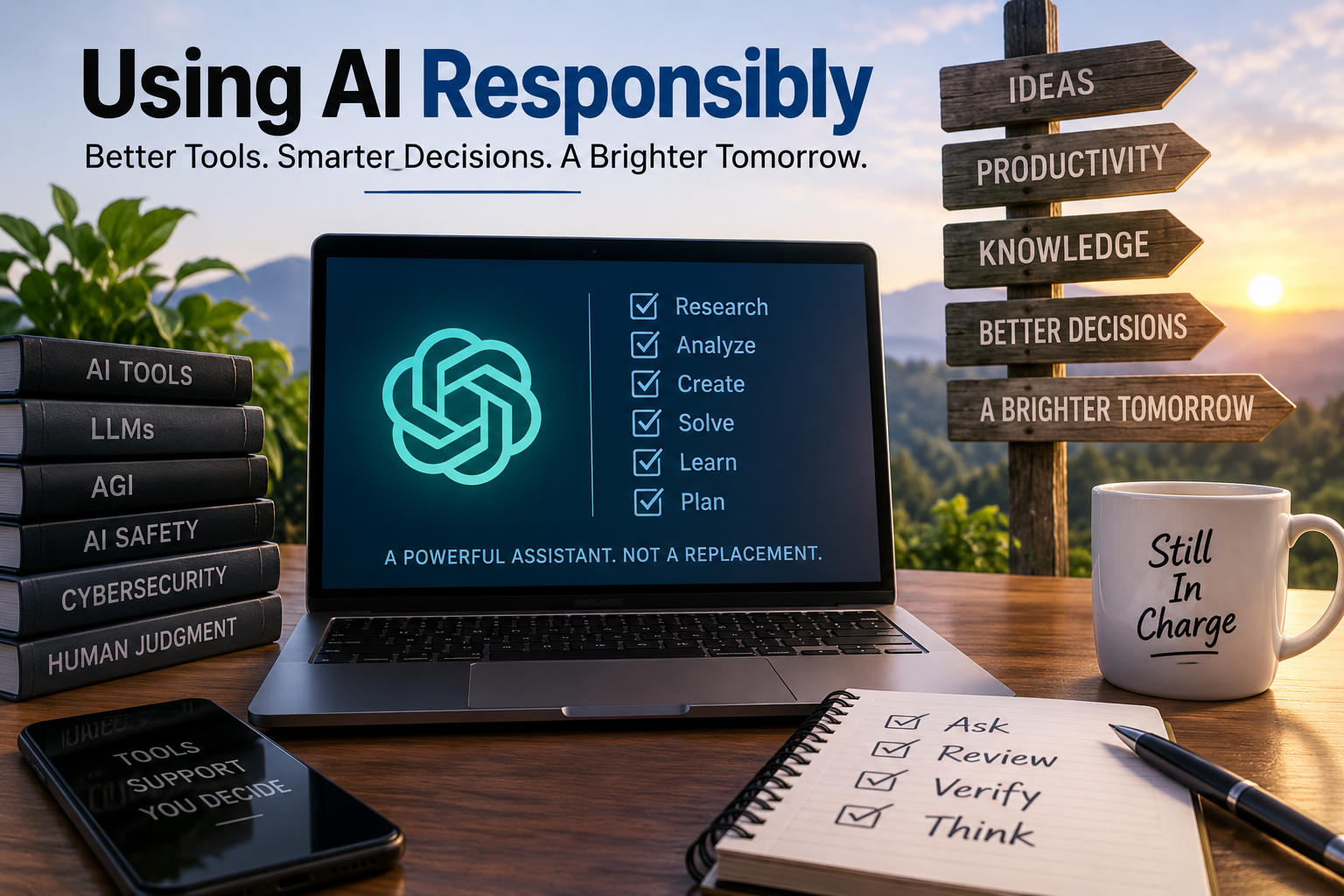 Using AI Responsibly with human judgment, AI tools, LLMs, AGI, cybersecurity, and smarter decision-making